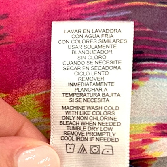 Milly Sheer Colorful Tie Dye Watercolor Blouse Sz XL Peasant Boho Flounce Ties - Picture 10 of 10